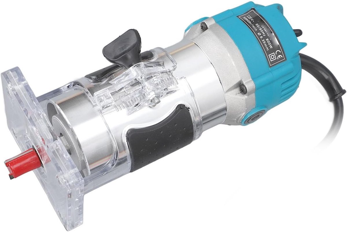 Krachtige 800W Houtbewerker met 6.5 Amp Motor voor Nauwkeurig Houtbewerken, Inclusief Accessoires en Lineaire Gidsrail voor Houtfrezen