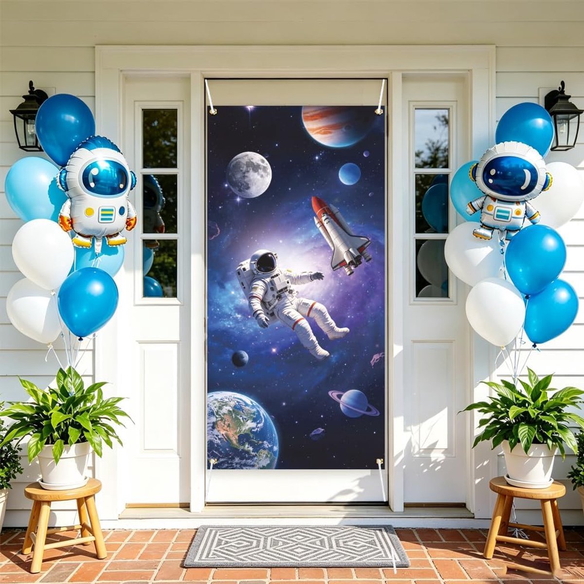 deurbanner polyester 185 x 90 cm - ruimte reizen patroon - decoratie voor deur en muur - ShopVlot