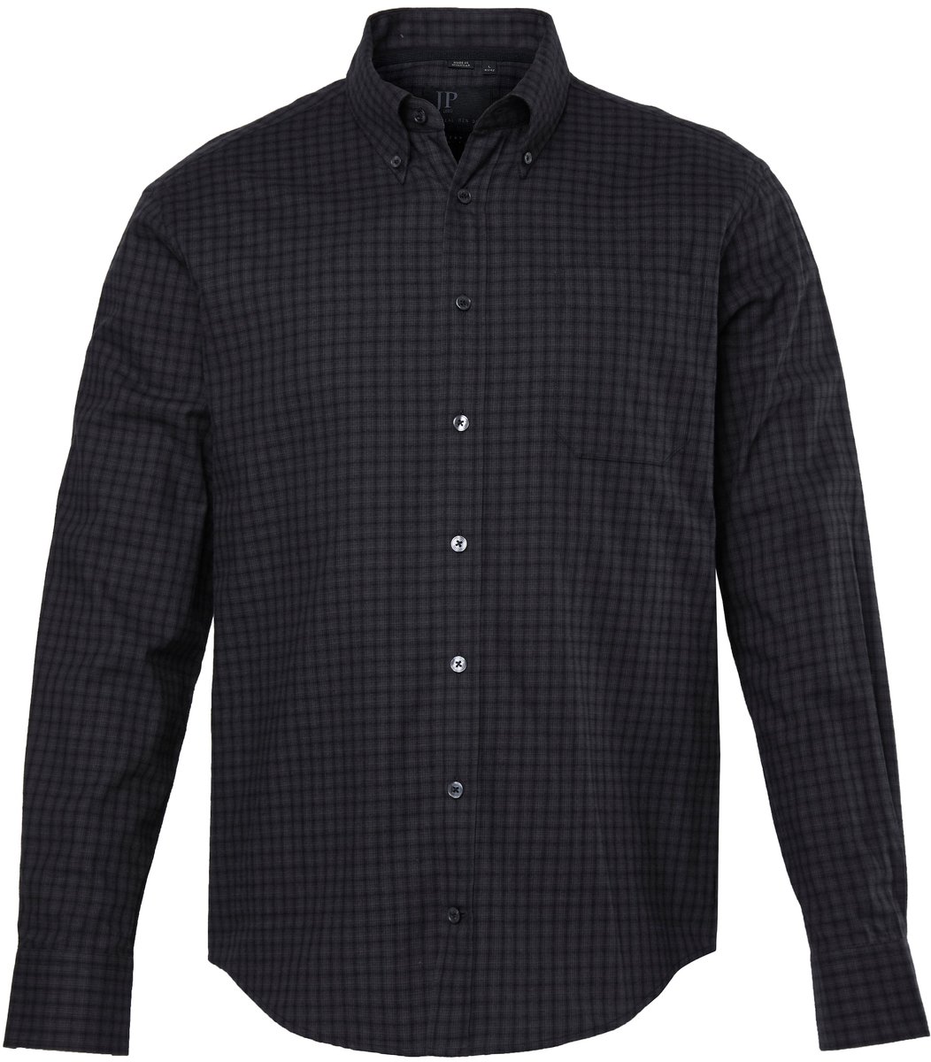 JP 1880 - Heren - Geruit overhemd lange mouwen modern fit flanel tot 8XL - Zwart - Maat 5XL