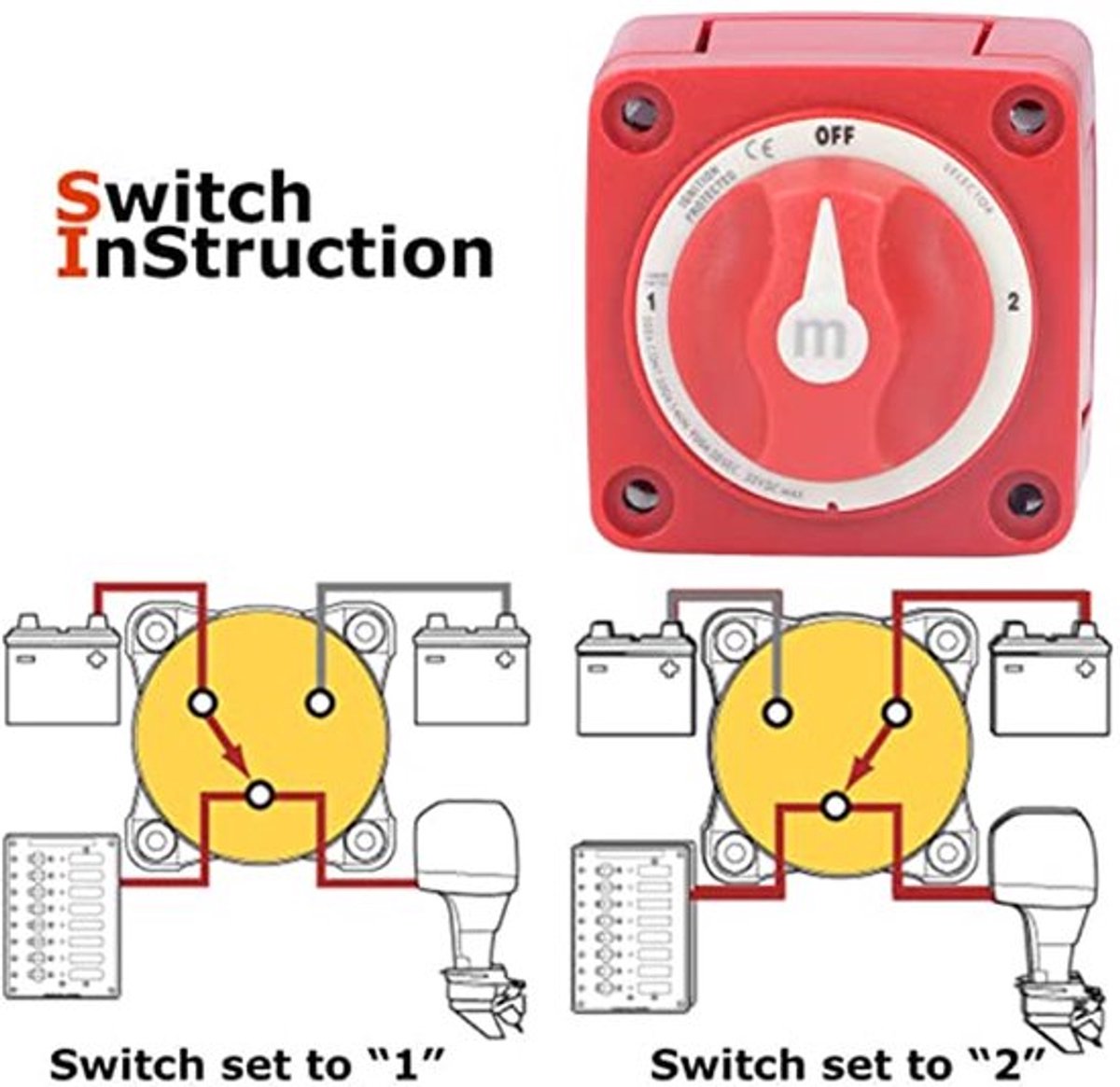 Batterijselector, 300 A, batterijschakelaar, 3 standen, dubbel circuit, stroomonderbreking, isolator, voor marine, boot, auto, vrachtwagen, aanhanger, Rv