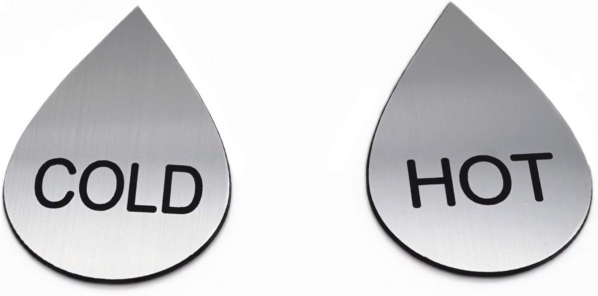 Zelfklevende label koud/warm water - druppelvorm - zilver - voorkomt brandwonden - ShopVlot