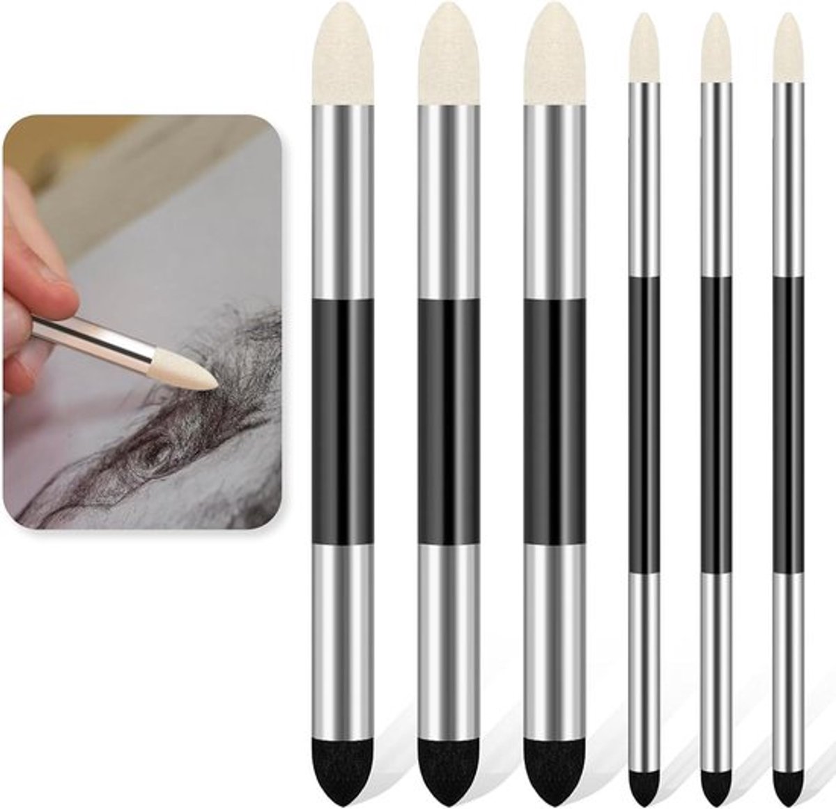 6 Stuks Zacht Pastel Blending Gereedschap - Dubbelpunt Tekening Spons Pen - Kunstenaar Professionele Tekenhulpmiddelen