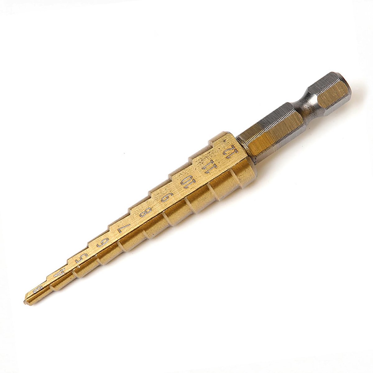 Trapboor 3-12 mm - titanium gecoat - zeskantschacht - veelzijdig voor accuschroevendraaier - ShopVlot