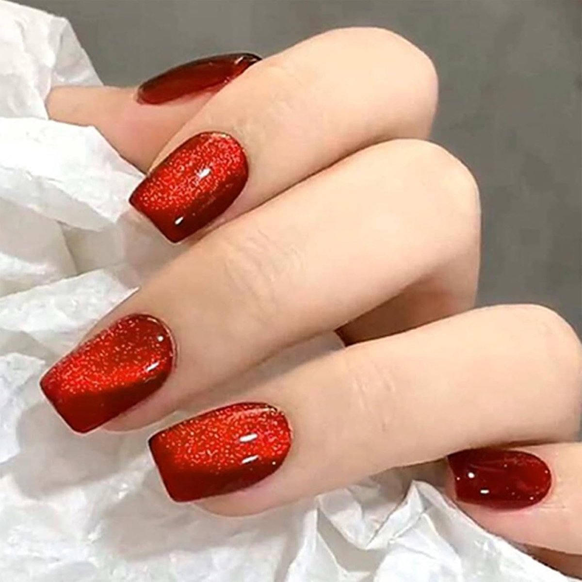 Press On Nails - 24 Stuks Kort Vierkant - Cat Eye met Bling Glitter - Ideaal voor een Snelle Manicure - ShopVlot
