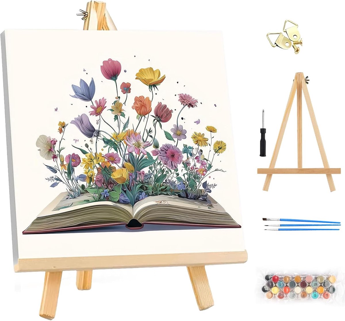 Paint by Numbers Kit 25x25cm - Inclusief lijst en houten ezel - Geschikt voor beginners - Creëer unieke wanddecoratie - ShopVlot