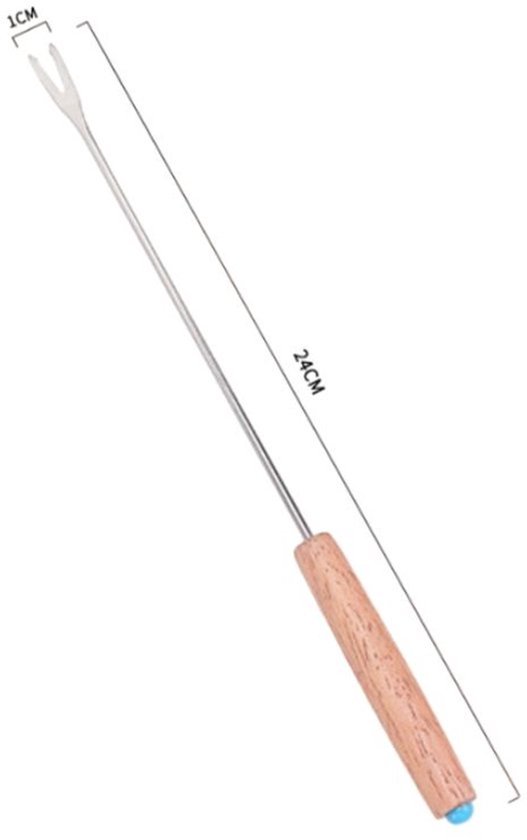 6 stuks - roestvrijstalen fonduevorken - lange fondue prikkers - met houten handvat - ideaal voor chocoladefontein, kaasfondue, geroosterde marshmallows en fruit - 24cm — afbeelding 2