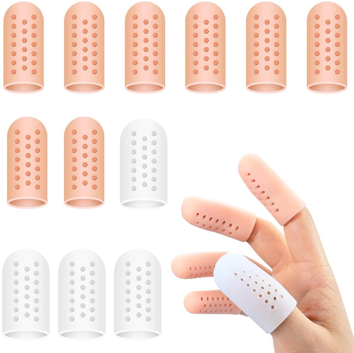 Siliconen vingerbeschermers - set van 12 - huidkleurig en wit - elastisch voor comfortabel gebruik - ShopVlot