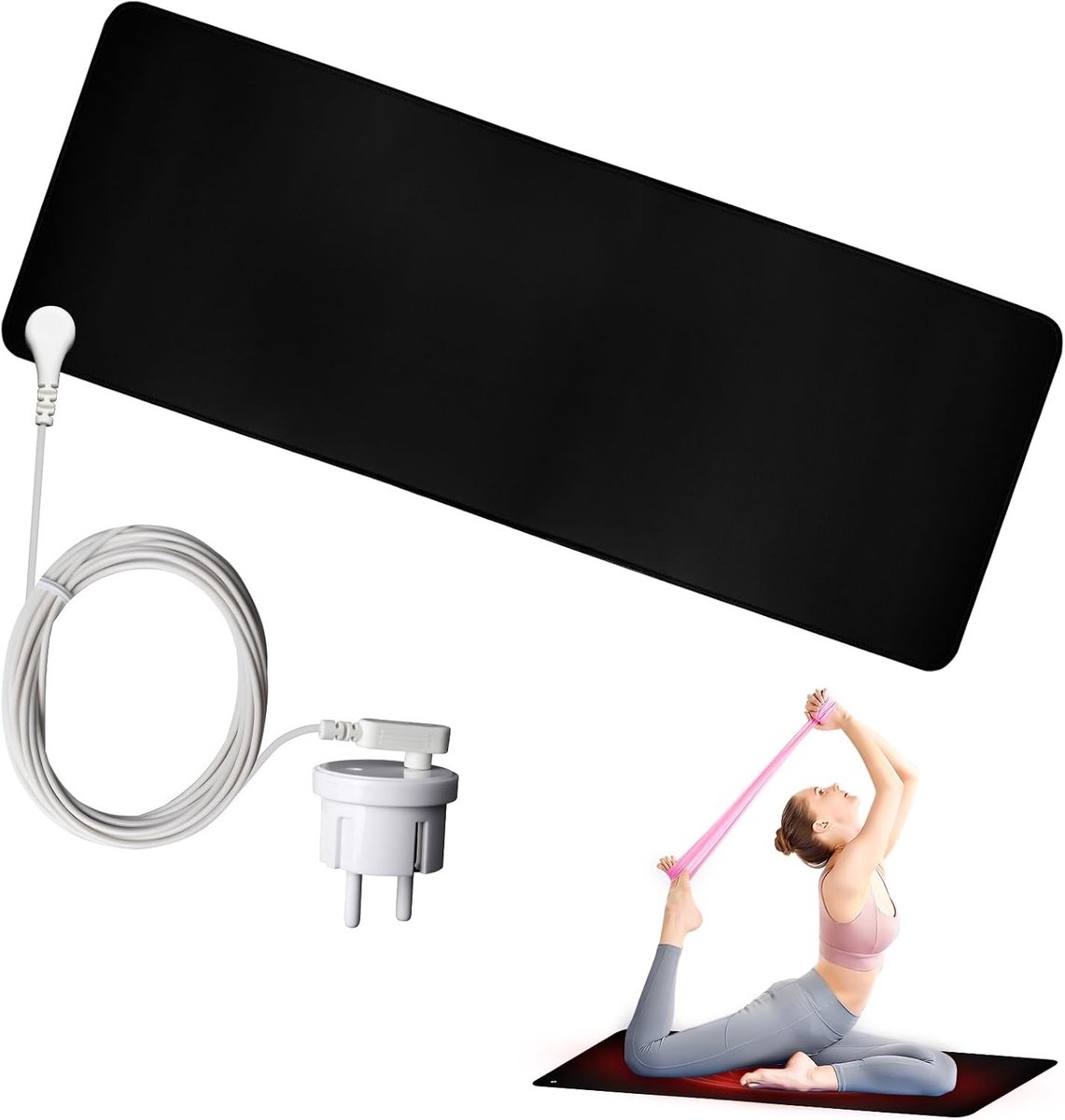 Aardingsmat - Zwart - 25 x 68 cm - Geleidend PU-leer met EU-stekker en Kabel - Voor Bureau en Thuisgebruik