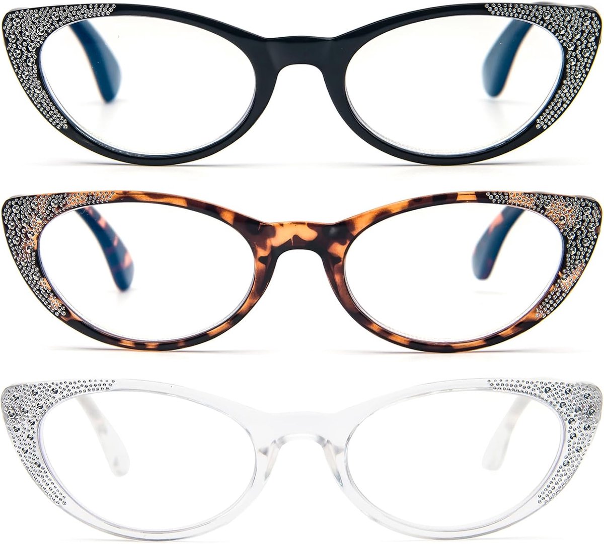 KoKoBin Set of 3 Reading Glasses for Women, Cat Eyes, Computer Mode, Blue Light, Block Reading Glasses, Frame Comfort - ShopVlot