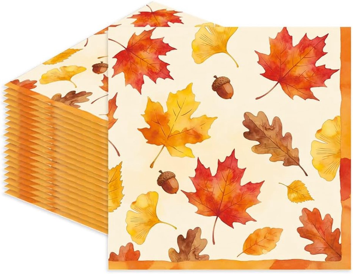Koboko Herfst decoratieve servetten met esdoornbladmotief, 20 stuks - Eekhoorntjes en bladeren, herfstdecoratie - ShopVlot