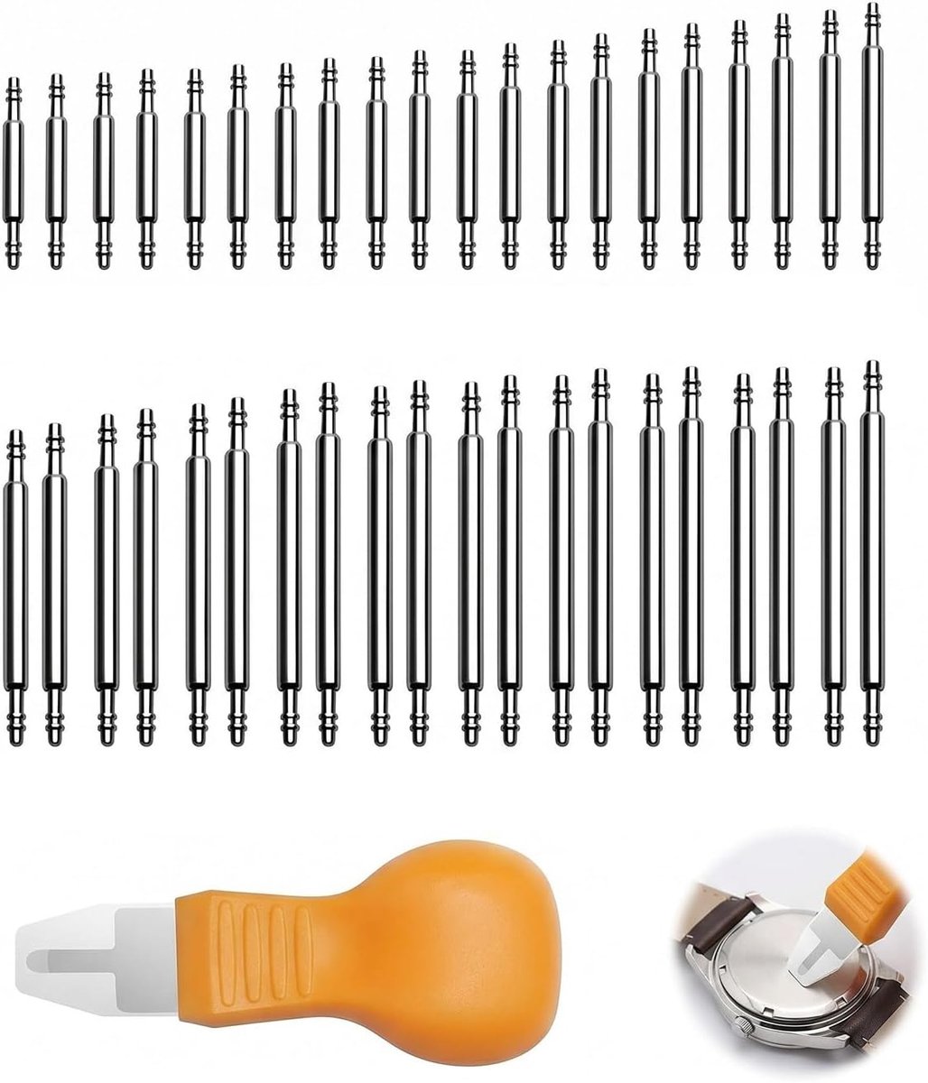 Veerpennen voor horloges, 40 stuks (8-26 mm), roestvrij staal, pinnen voor bandjes + kastopener in oranje - ShopVlot