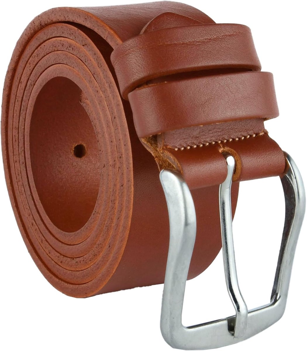 Conte Massimo Men's Leather Belt, Seamless, Shortenable, Brown Leather 4 Cm, 120 (Size 52-54), Brown Leather 4 Cm - ShopVlot