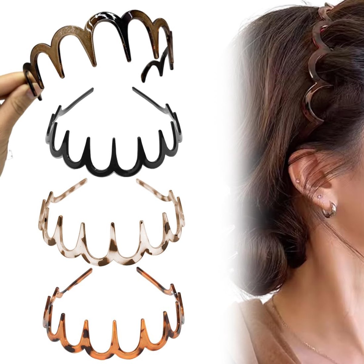 4 Pieces Zig Zag Hair Bands, Shark Tooth Hair Comb, Wavy Shape, Plastic Hair Bands, Hair Band Accessory for Women - ShopVlot