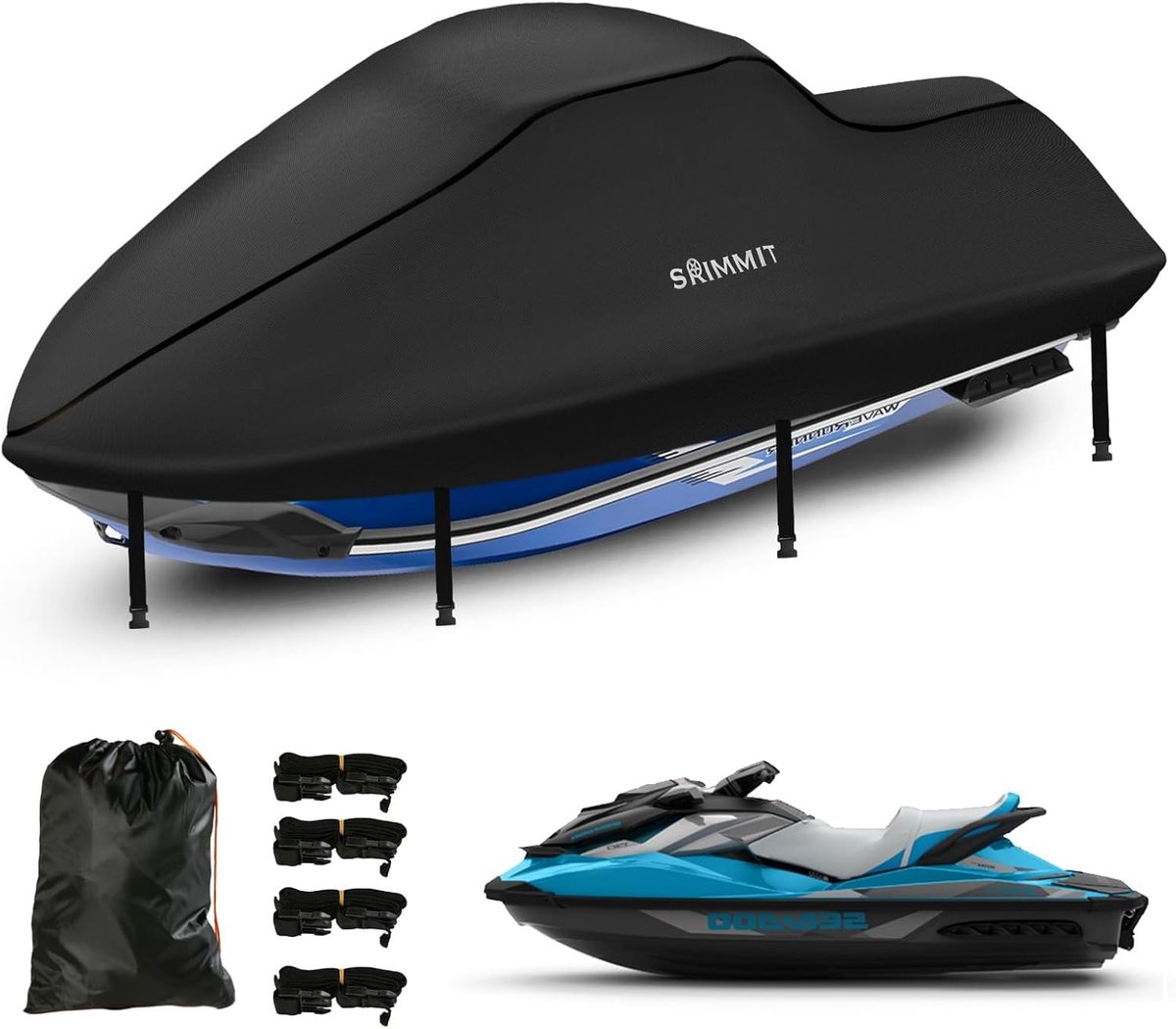 Jetski Tarpaulin,Waterproof Jet Ski Cover,Enhanced Heavy Duty 420D PWC Cover with 2 Ventilation Openings, UV Resistant - ShopVlot