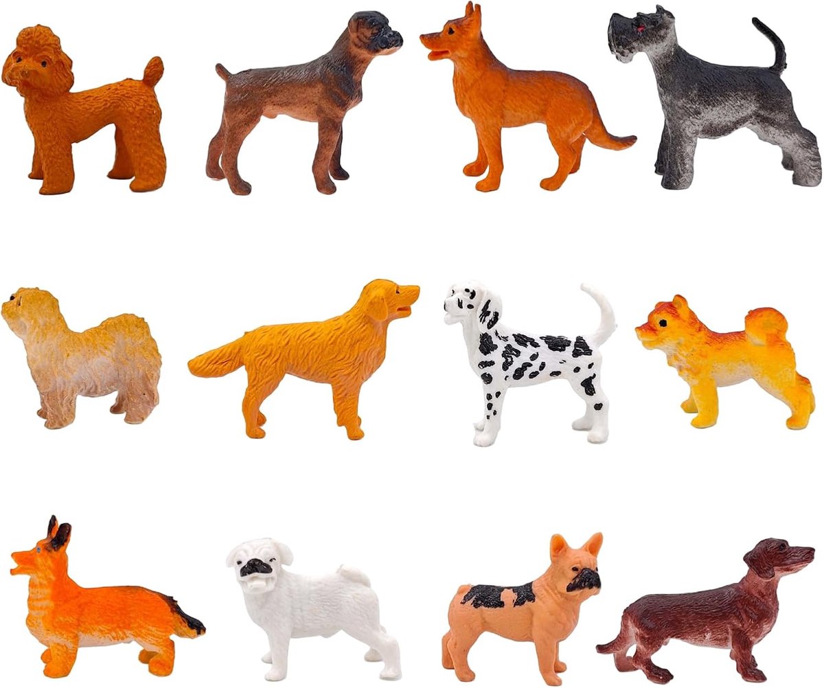 12 Pieces Mini Figures Dog Resin Material Set Dog Cartoon Simulation Design Miniatures Animals Shape Decoration for - ShopVlot