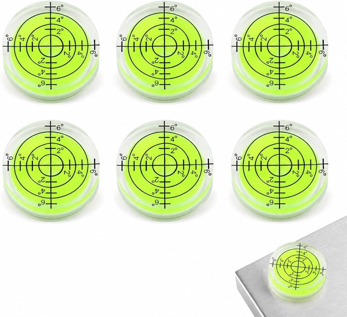 6 stuks waterpas Ø 32 mm mini, ronde blikken libelle met luchtbel - ShopVlot