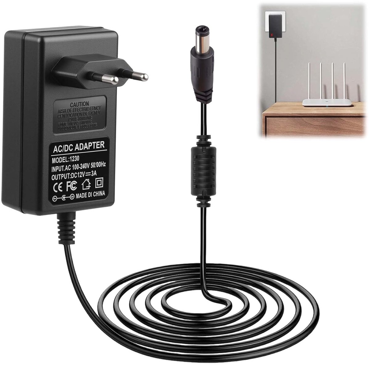 Power Adapter, 12 V, 3 A, Universal Power Supply, AC 36 W, Charger DC 5.5 mm x 2.1 mm, 50/60 Hz, 100-240 V - ShopVlot