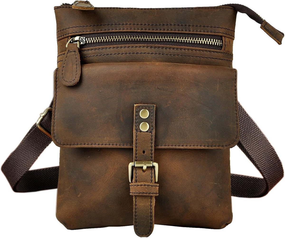 Le'aokuu Men Genuine Leather Coffee Travel Hip Bum Fanny Belt Waist Packing Small Hook Satchel Messenger Bag Phone - ShopVlot