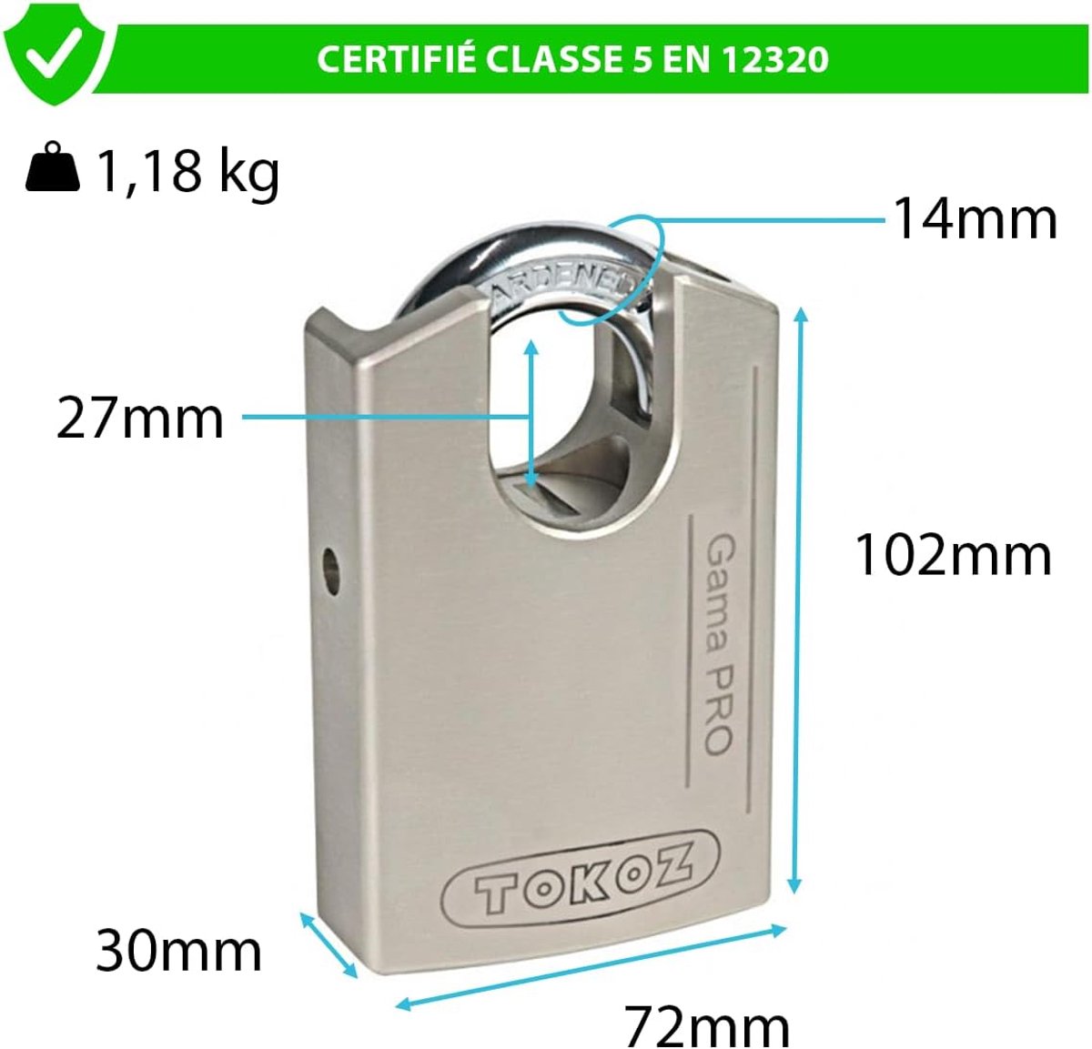 TOKOZ - Pro hangslot: Gama 70 CS - 70 mm behuizing // Veiligheidsklasse 4 // - ShopVlot