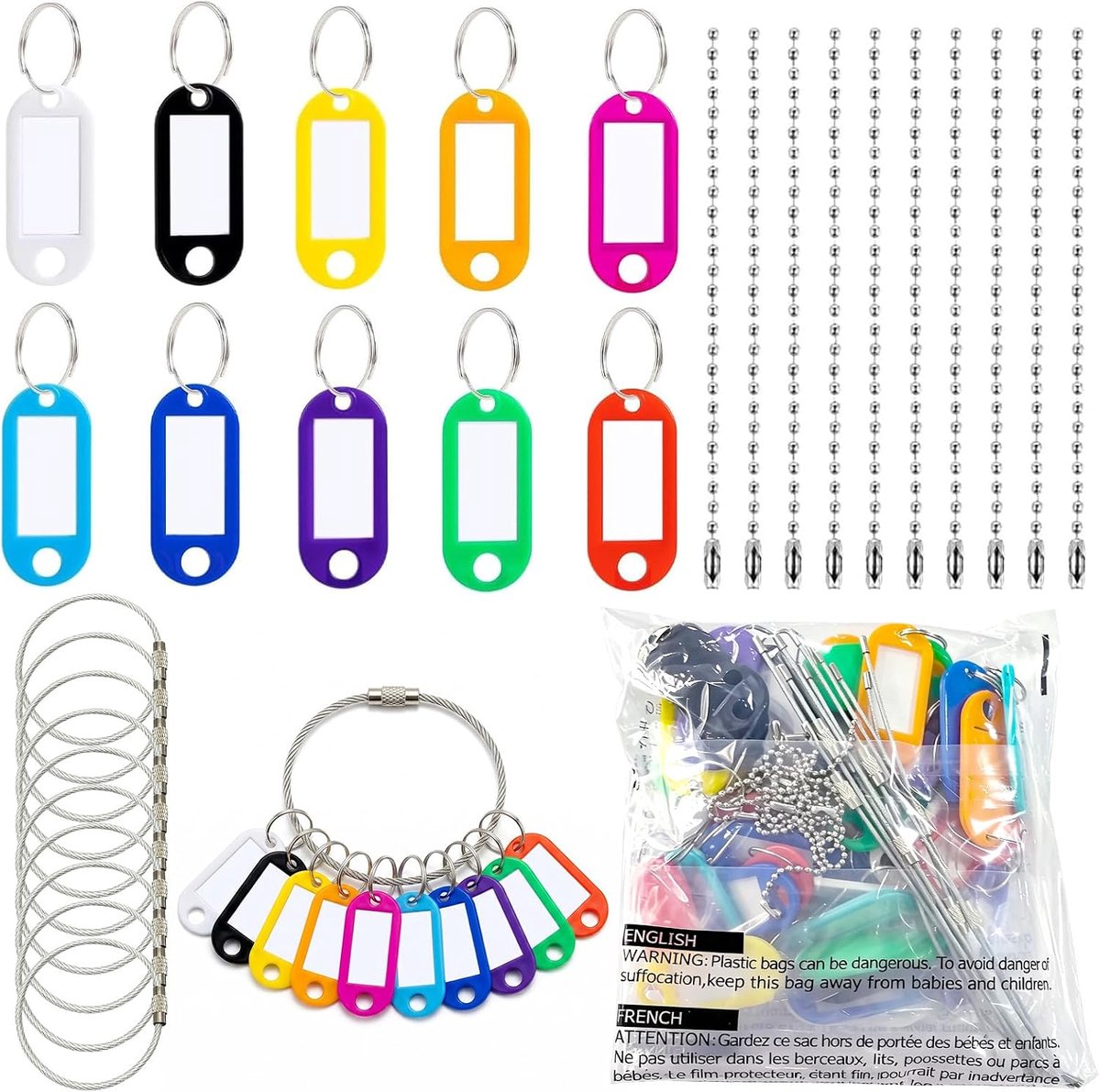 50 stuks sleutelhangers, beschrijfbare set, 10 kleuren, sleutelhangers om te beschrijven, met beschrijfbare etiketten - ShopVlot