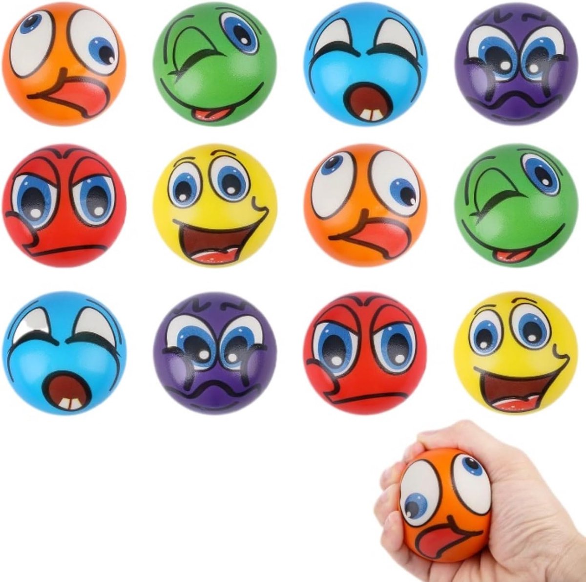 12 stuks grappige stressballen met gezichtjes zachte sensorische stressballen handoefeningen voor angst friemelen - ShopVlot