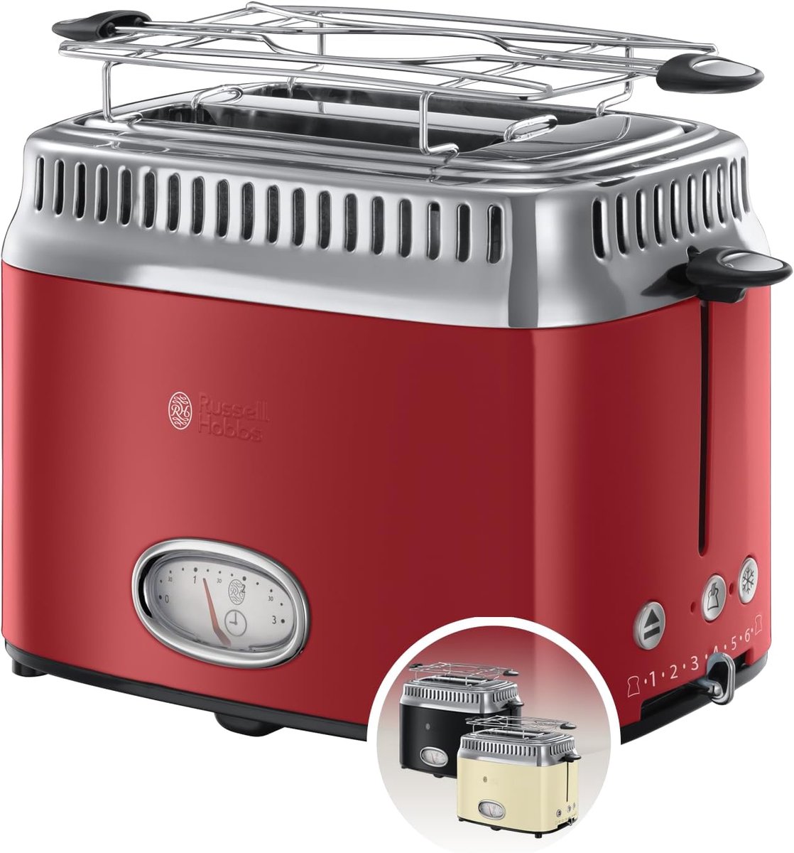 Broodrooster 2 Sleuven – Retro Toaster – 6 Bruiningsstanden – Extra Brede Sleuven – 1300W