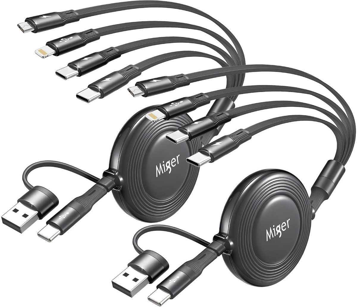 Miger 2 stuks multi-USB-kabel, 4-in-2 intrekbare oplaadkabel - ShopVlot