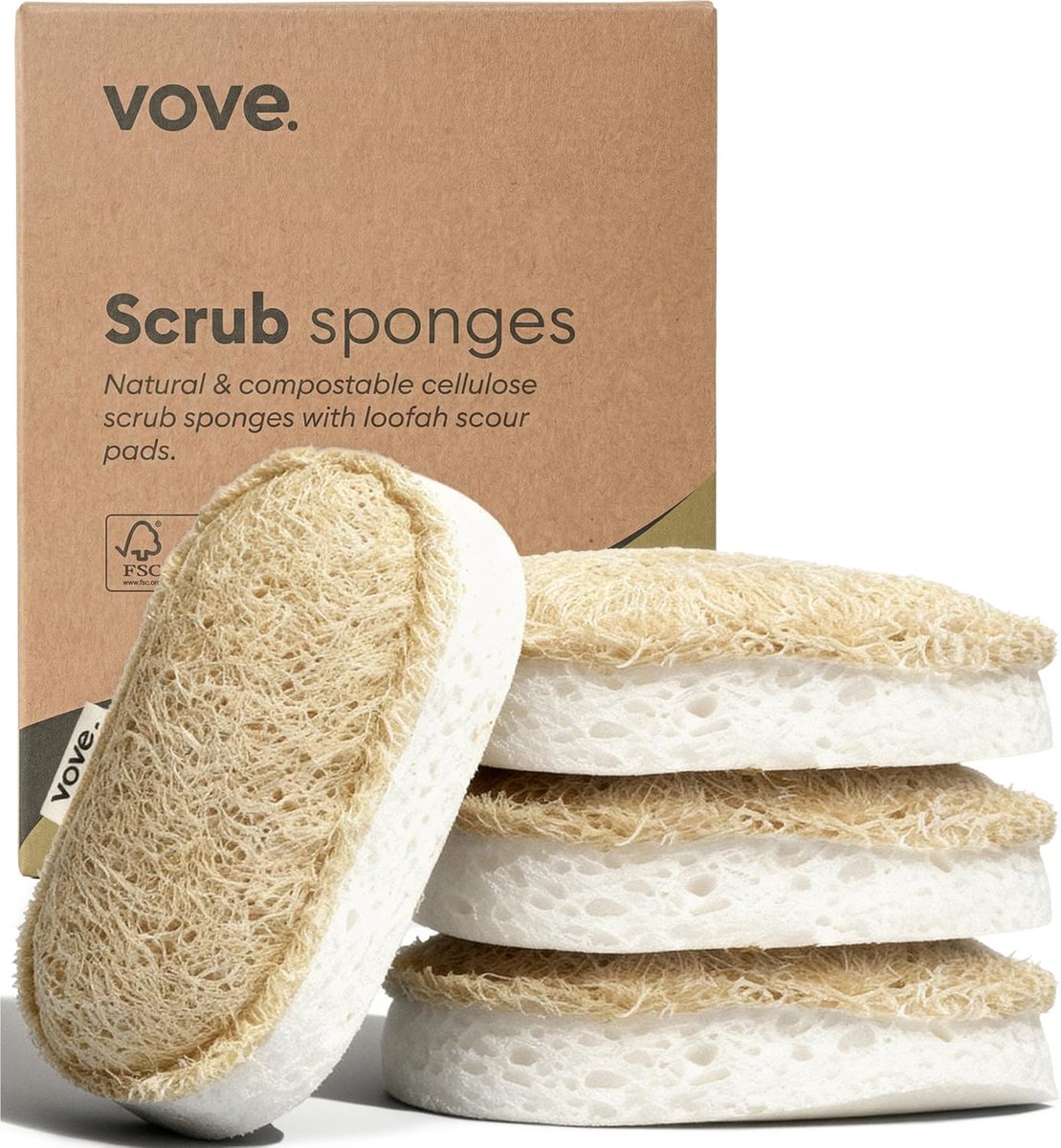 Vove - Premium Natuurlijke Keukenspons - Natuurlijke vezel - Milieuvriendelijk - Vegan - (10) - ShopVlot