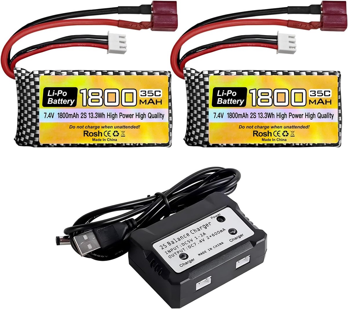 2PCS 7.4V 35C 1800mah Li-ion Battery with 2-in-1 Charger for WLTYOS K929-B A959-B 12401 12402 12403 12404 12423 12428 - ShopVlot