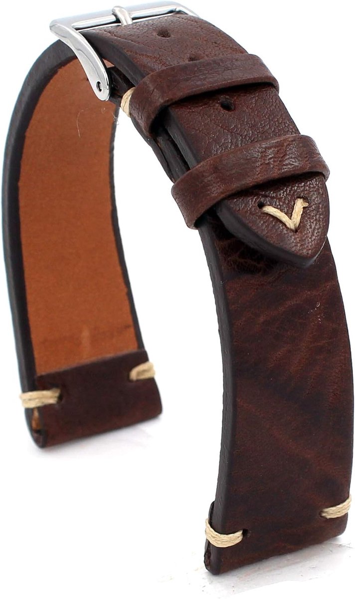 Sulla Record vintage cowhide leather watch band handmade in Germany 18mm dark brown - ShopVlot