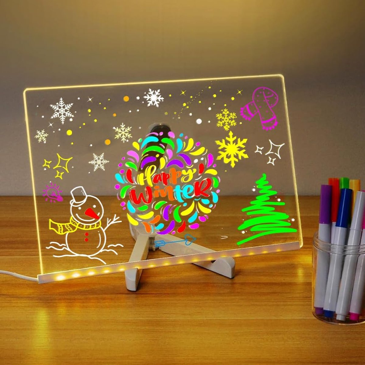 Light Sign Sign 7 Colourful Pens 30 x 20 cm Erasable LED Sign Night Light for Children - ShopVlot