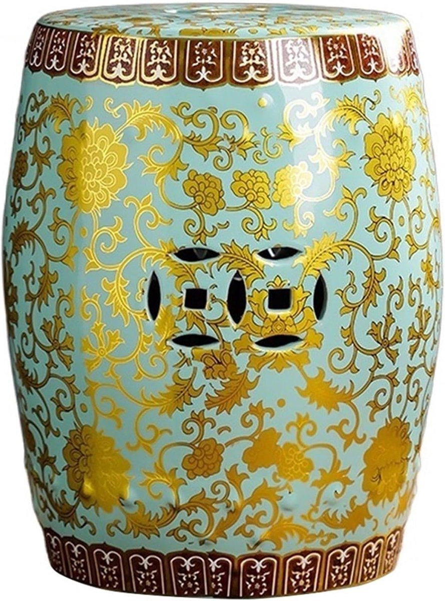 Decorative Ceramic Garden Stool, Glazed Hollow Flower Shoe Change Stool Drum Stool, Suitable for Outdoor Garden - ShopVlot