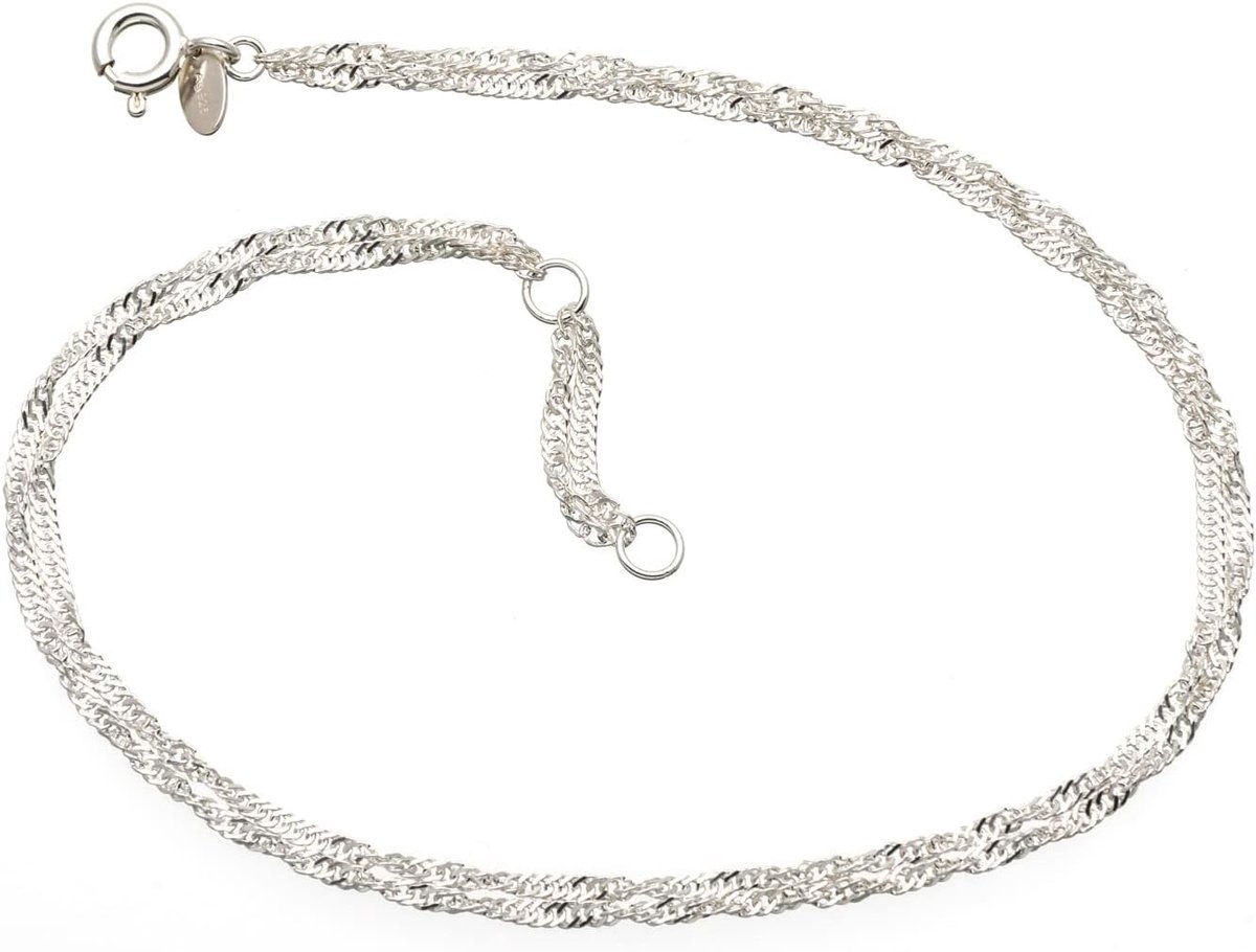 Singapore enkelbandje, 2 rijen, 1,8 mm breed, echt 925 zilver, lengte naar keuze van 23-30 cm - ShopVlot
