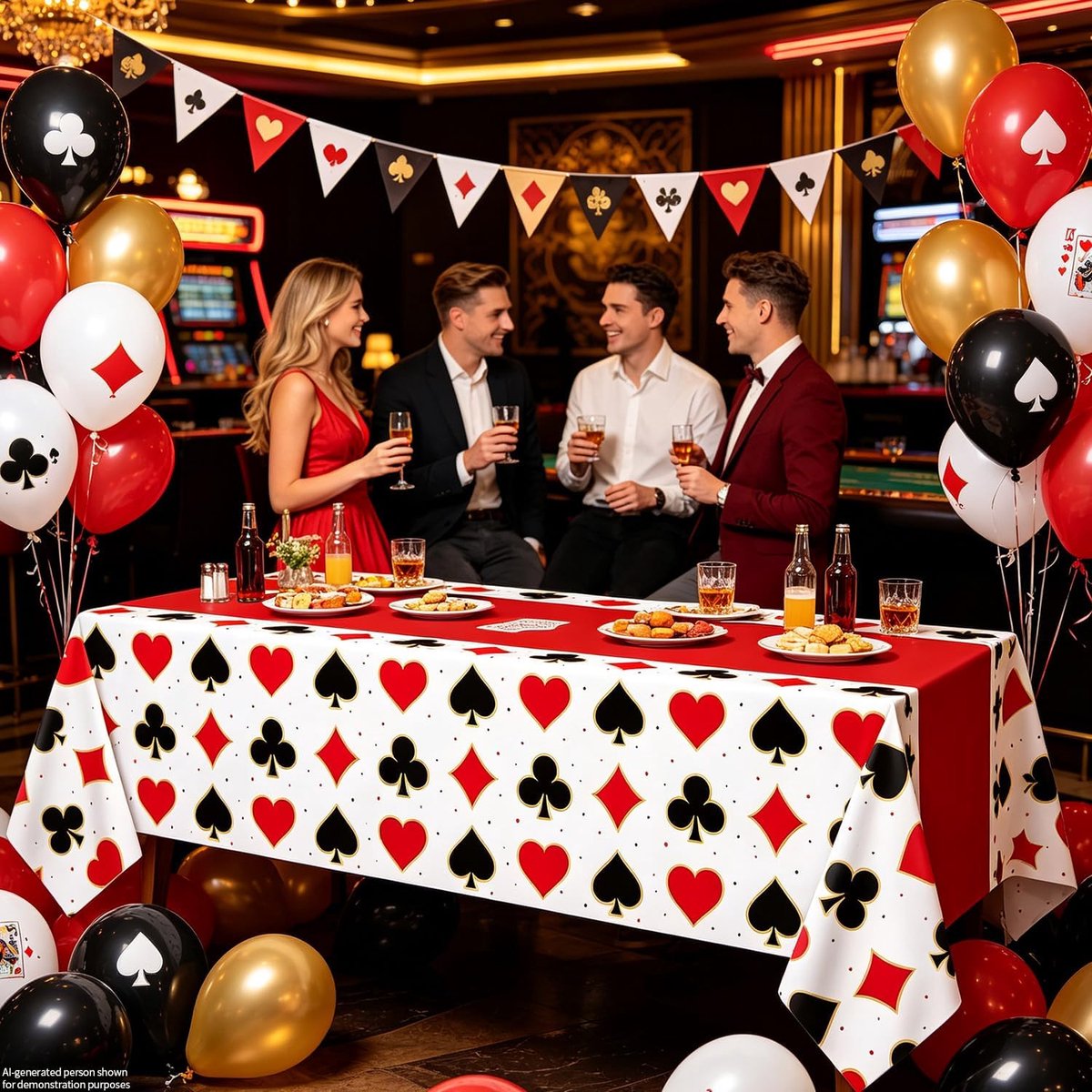 Set van 3 tafelkleden met casinothema pokertafelkleed casinonacht verjaardagsfeest wegwerptafelkleed alles-in-één - ShopVlot