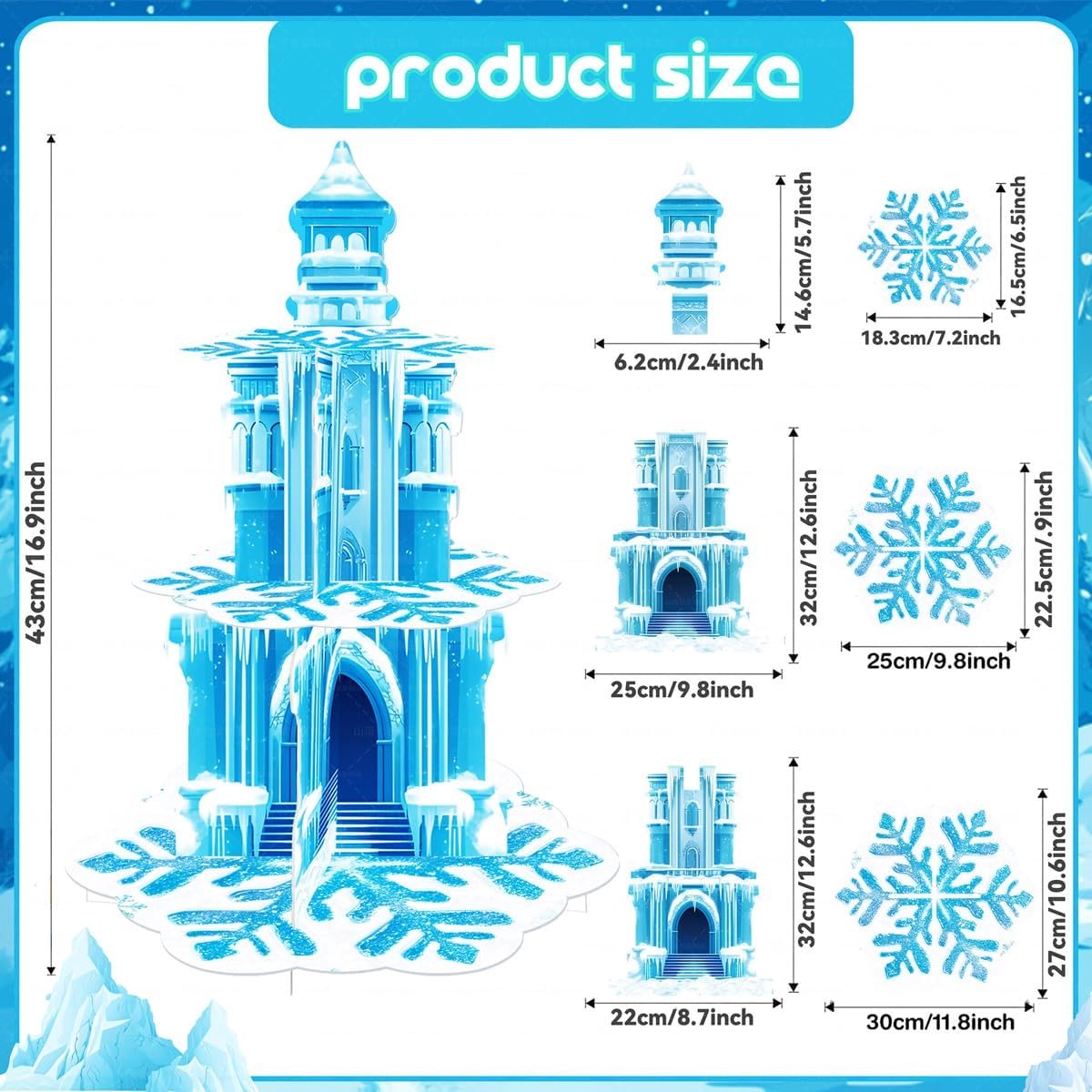 Frozen Cake Stand, 3 Floors, Snowflakes, Cupcake Stand, Ice Lock, Cake Attachment, Princess Theme, Birthday Party - ShopVlot