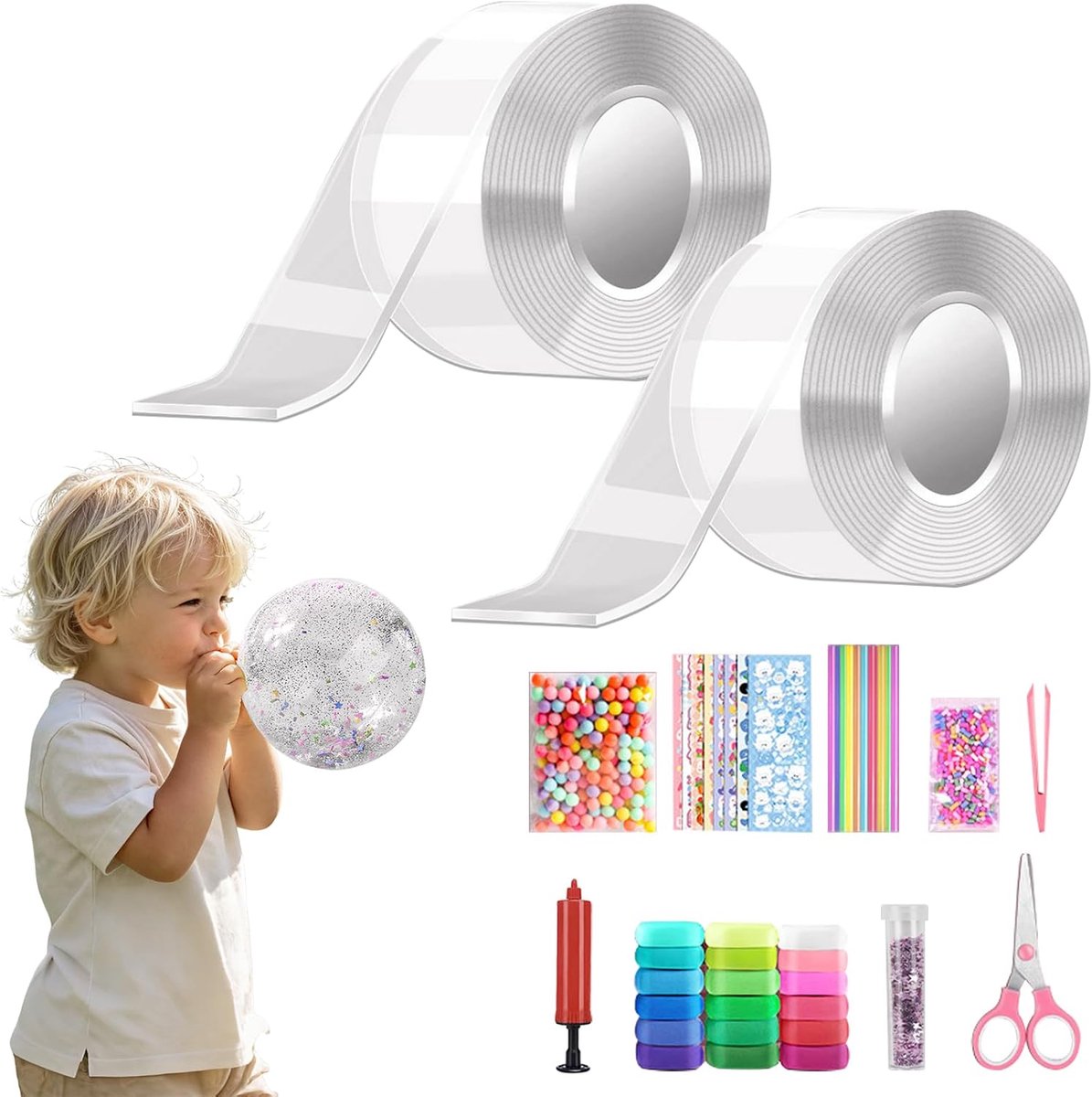 Nano-tape, multifunctioneel plakband, transparant, voor posters, knutselen, zeepbellen, ontspanning, 3 m, 2 rollen - ShopVlot