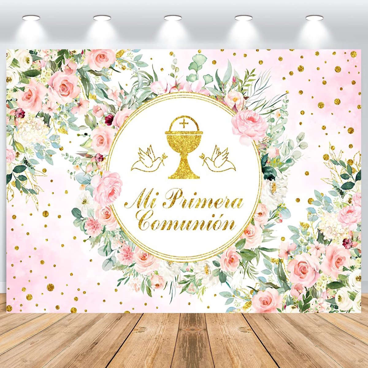 Fotobehang 2.2x1.5m - vinyl met roze bloemen - veilig voor kinderen - perfect voor communie - ShopVlot