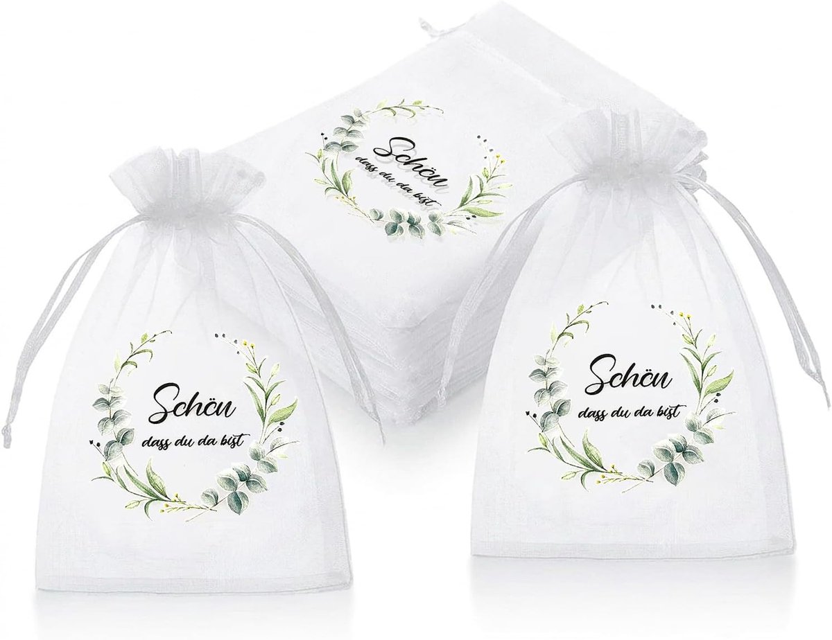 Organza zakjes 10x15 cm - Eucalyptus design - 30 stuks - Cadeauzakjes voor bruiloft en verjaardagen - ShopVlot