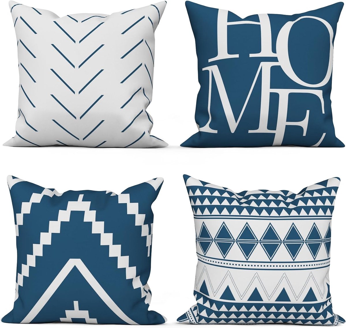 Kussensloop set van 4 - 40 x 40 cm - marineblauw, wit - moderne geometrie - wasbaar polyester - ShopVlot