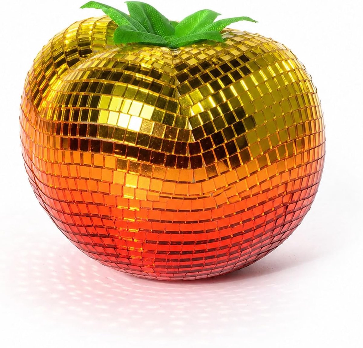 Spiegeldecoratie Disco-Tomaat 7x8,5cm - Handgemaakt - Kleurrijke spiegelstukjes - Perfect voor feestdecoratie - ShopVlot