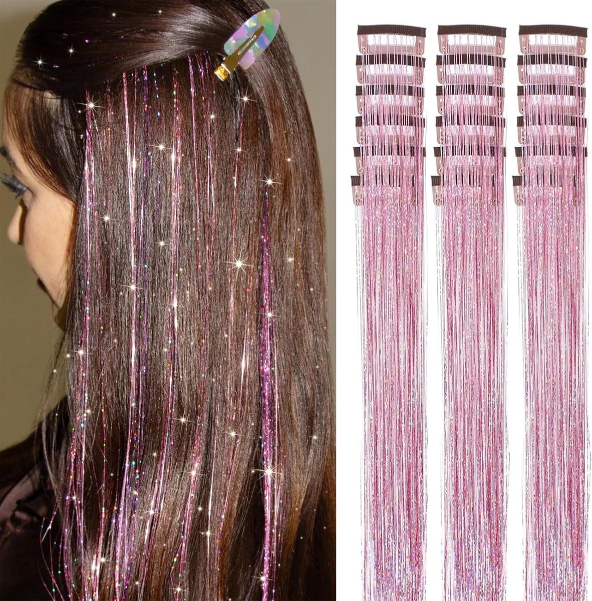 Haarlametta set 18 stuks - 20 inch lang - gekleurde haarextensions - eenvoudig aan te brengen voor kinderen - ShopVlot
