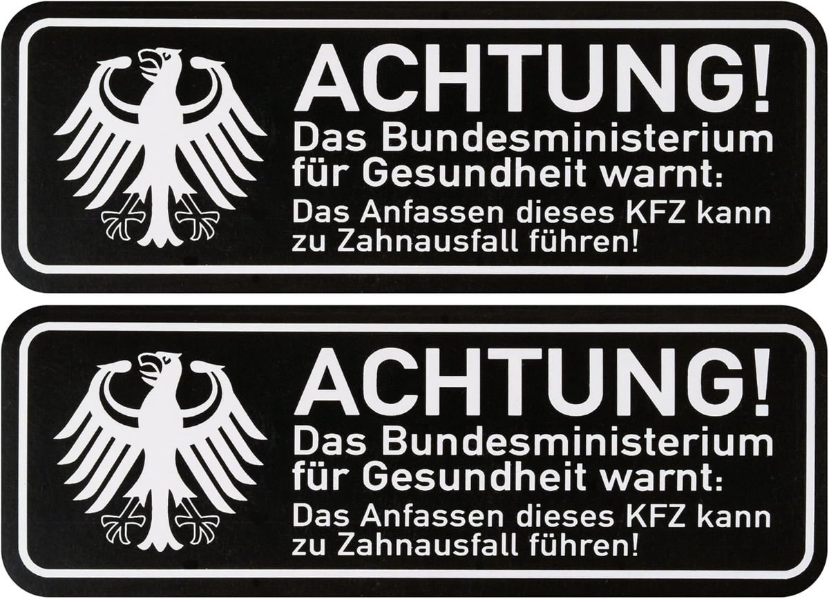 Auto sticker 'ATTENTIE!' - 2 stuks 10 x 3.5 cm - zelfklevend vinyl - weerbestendig en UV-bestendig - ShopVlot