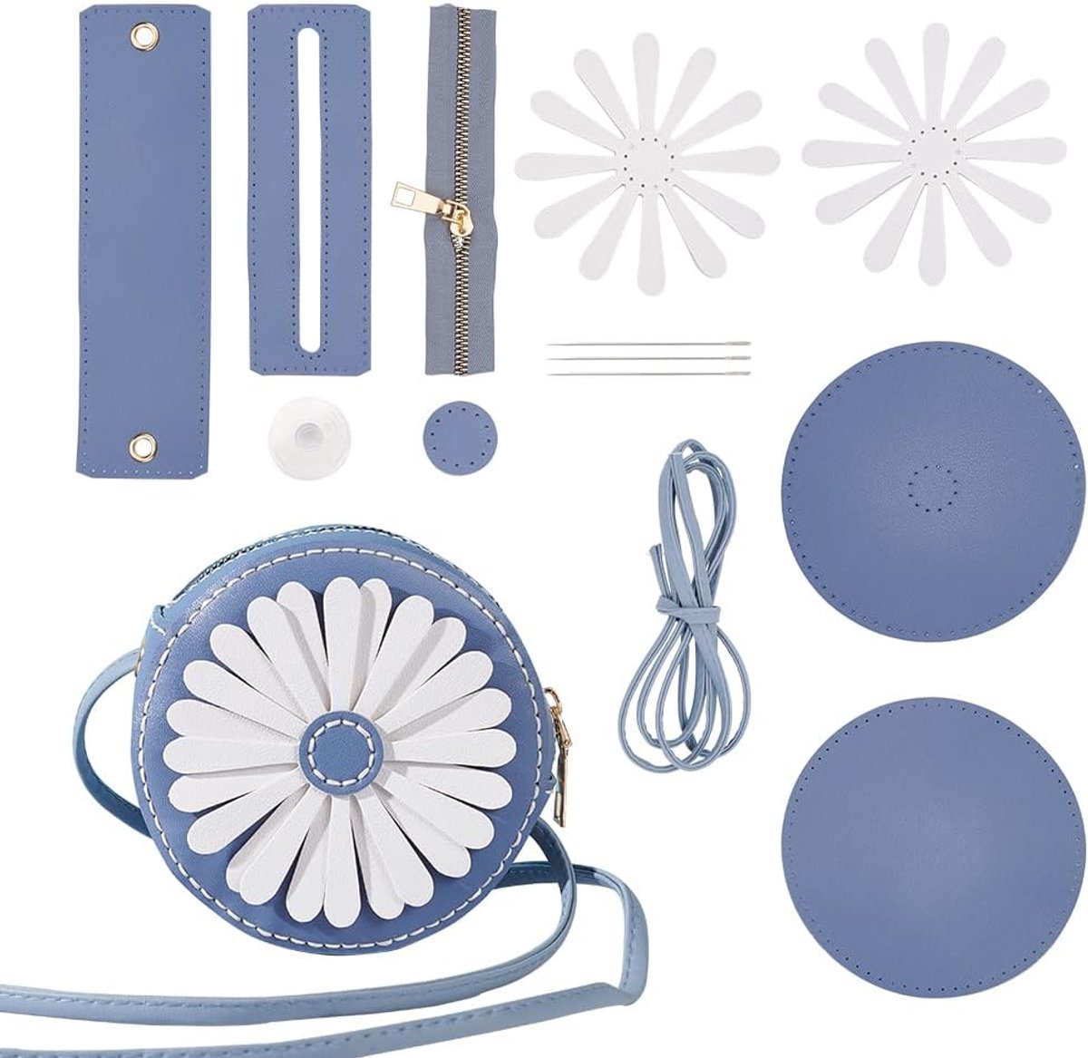 DIY Tas Naaikit - Schoudertas Blauw - Schattig Bloemenpatroon - Creatieve Zelfmaakervaring - ShopVlot