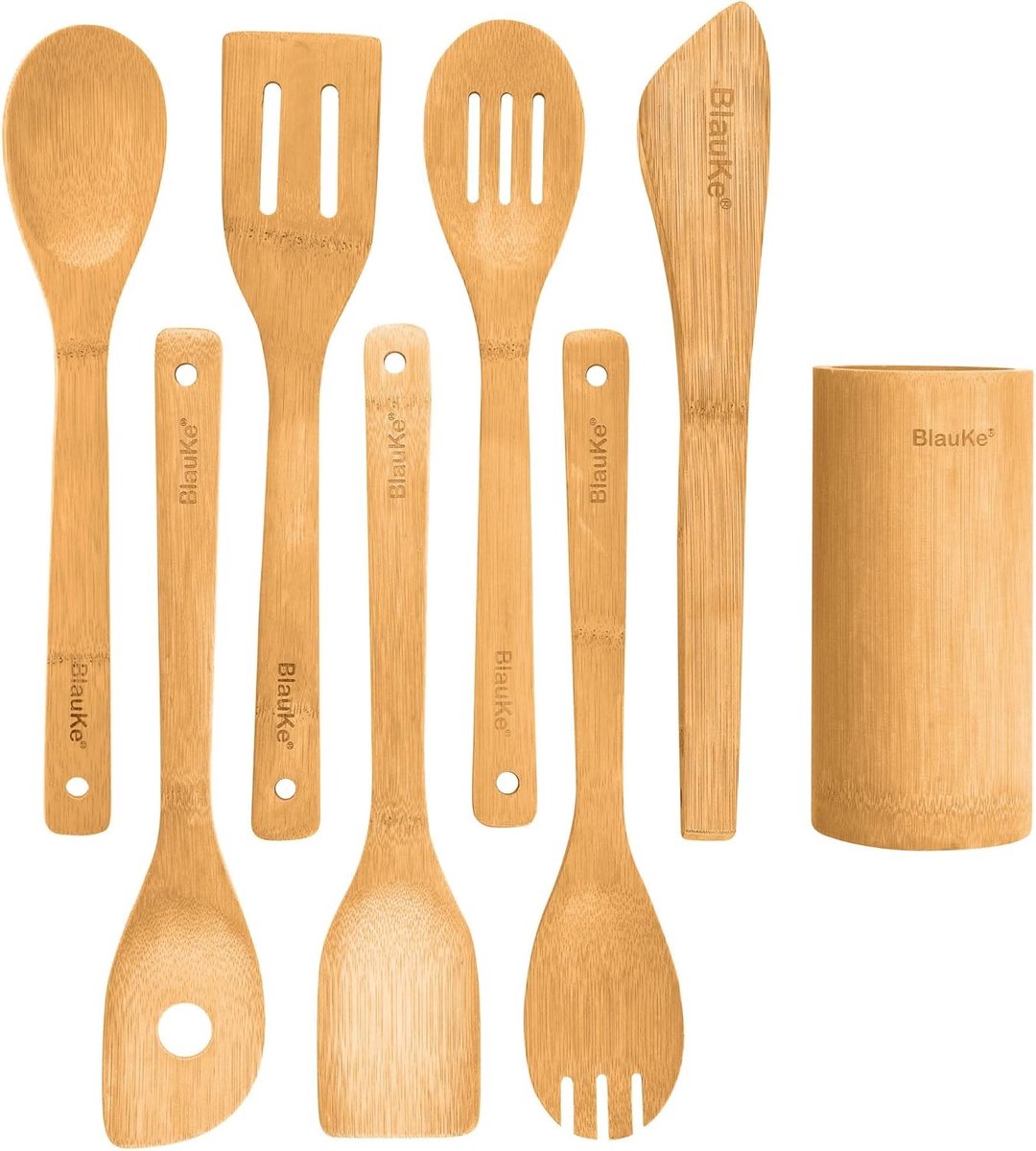 Bamboe Keukengerei Set - Natuurkleur - 8 Stuks - Duurzaam en BPA-vrij - Voor Koken en Bakken