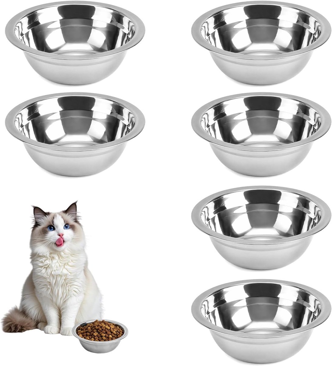 Kattenbak/hondenbak 6 stuks - roestvrij staal - duurzaam - voorkomt overeten - ShopVlot