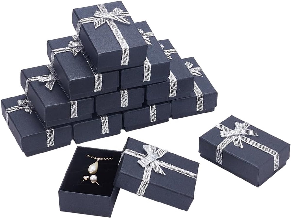 Geschenkdozen voor sieraden - 12 stuks - karton met zwarte strik - ideaal voor armbanden en oorbellen - ShopVlot
