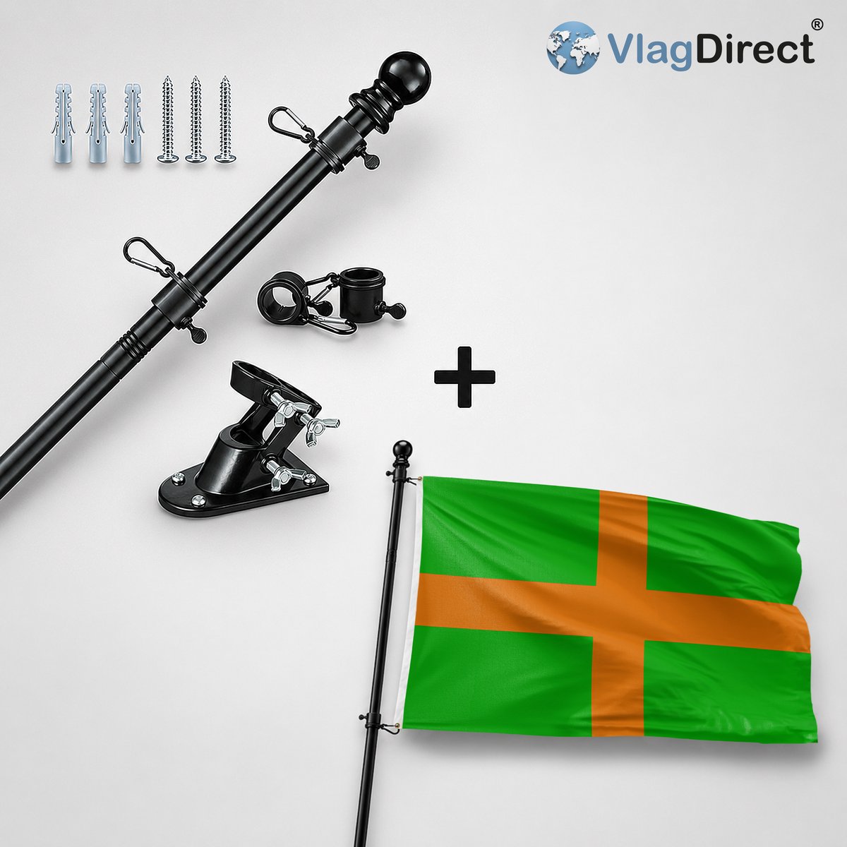 VlagDirect - Compleet vlaggenpakket - Zwarte vlaggenstok inclusief vlaggenstokhouder + Nijmeegse vierdaagse vlag - Nijmegen vierdaagse vlag - 150 x 225 cm - XL vlag.