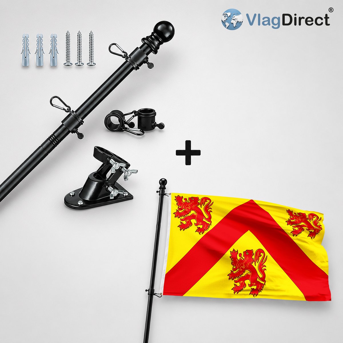 VlagDirect - Compleet vlaggenpakket - Zwarte vlaggenstok inclusief vlaggenstokhouder + Zoerselse vlag - Gemeente Zoersel vlag - 90 x 150 cm.