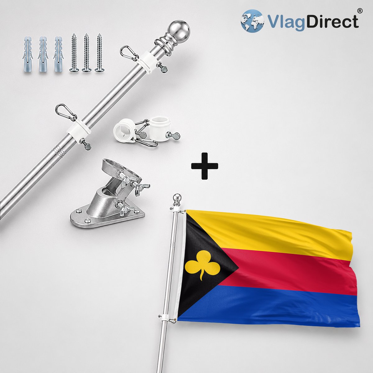 VlagDirect - Compleet vlaggenpakket - Zilveren vlaggenstok inclusief vlaggenstokhouder + Delfzijl vlag - Gemeente Delfzijl vlag - 90 x 150 cm.