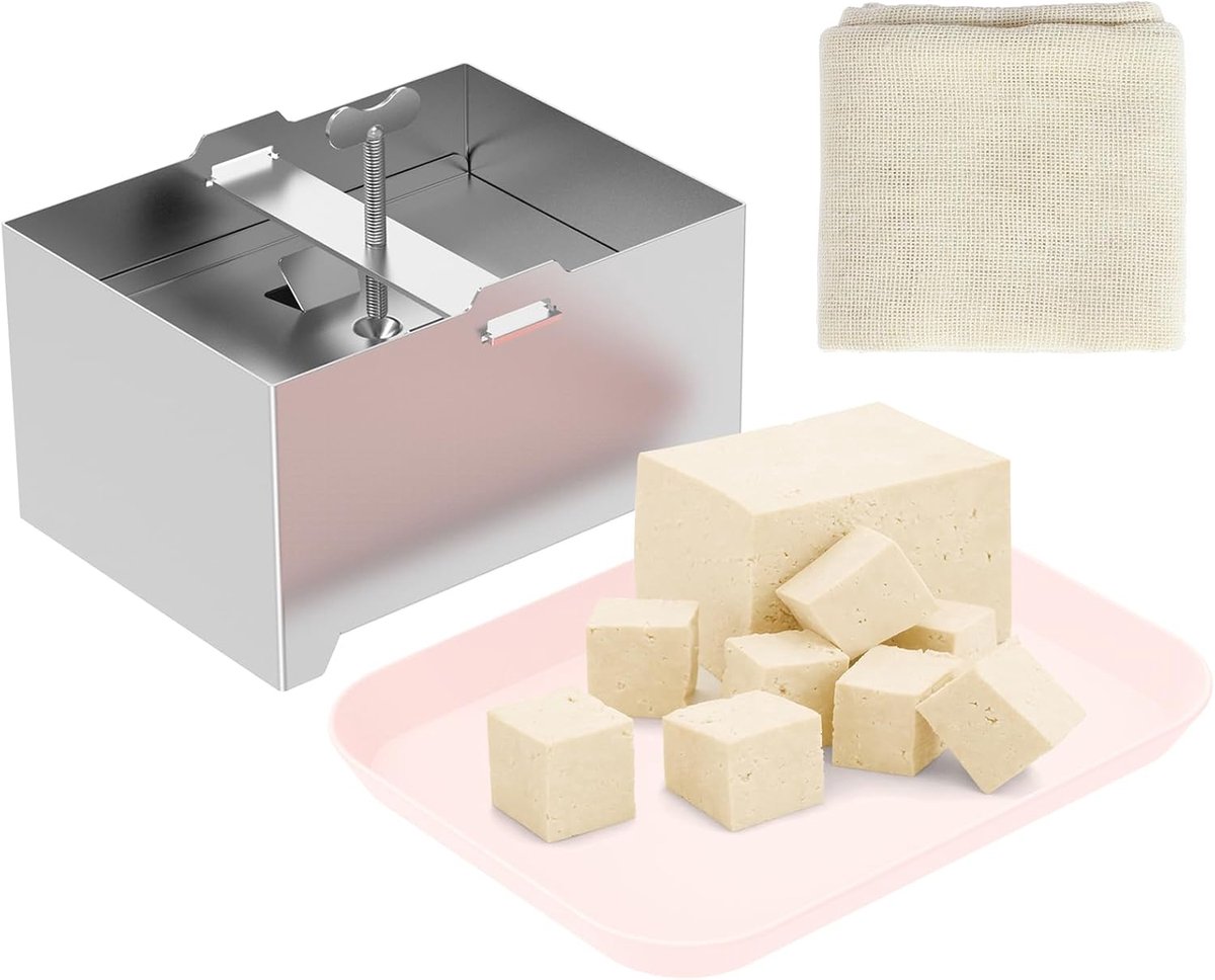 Tofu-pers van 304 roestvrij staal met opvangbak, instelbare drukschroef, tofu-makerset inclusief zeefdoek - ShopVlot